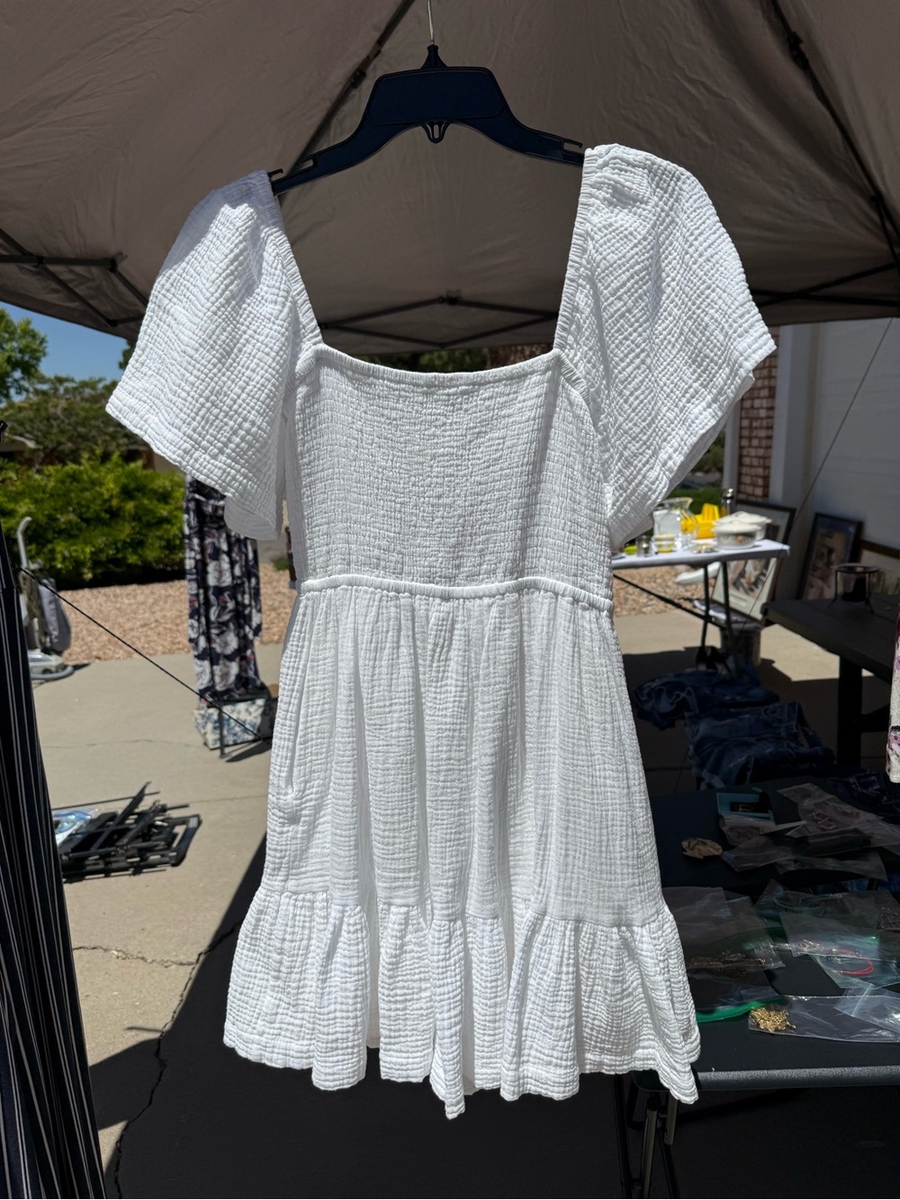 Newbury Kustom White Textured Square-Neck Mini Dress